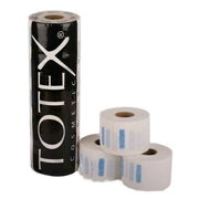 Guler frizerie de unică folosință Totex Neck Strip de la Olimpstore, rolă neagră cu logo alb și trei role albe cu dungă albastră.