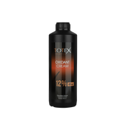Oxidant pentru vopsea Totex Oxidant Cream 12% de la Olimpstore, flacon negru cu capac negru, etichetă cu degrade portocaliu.