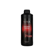 Oxidant pentru vopsea Totex Oxidant Cream 3% de la Olimpstore, flacon negru cu capac negru, etichetă cu degrade roșu.