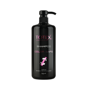 Șampon pentru păr Totex Shampoo Color Safe de la Olimpstore, flacon negru cu pompiță, text roz cu grafic spiralat.