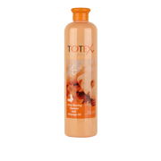Ulei pentru masaj și eliminarea cerii Totex Massage Oil Orange 2in1 de la Olimpstore, flacon portocaliu translucid, capac portocaliu.